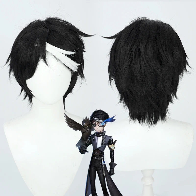 

Game Identity V Eli Clark Cosplay Wig Short Black White Mixed Heat Resistant Synthetic Hair Halloween Party Role Play + Wig Cap