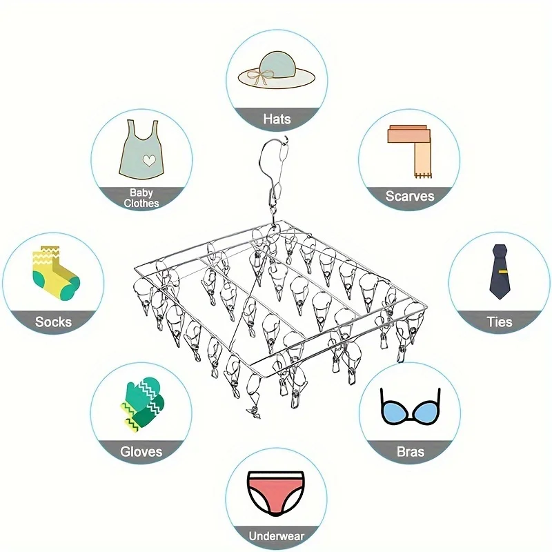 Stainless Steel Windproof Clothes Hanger Household Clothes Hanger Clip Multi-functional Baby Children Dormitory Sock Drying Rack 4