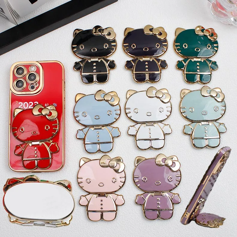 

Sanrio Mobile Phone Holder Hello Kitty Model Portable Makeup Mirror Metal Rotatable Foldable Phone Holder Mini Mirror