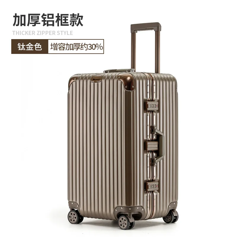 PLUENLI Luggage Trolley Case Women's Extra Large Capacity Thickened Aluminum Frame Universal Wheel Password Suitcase Leather