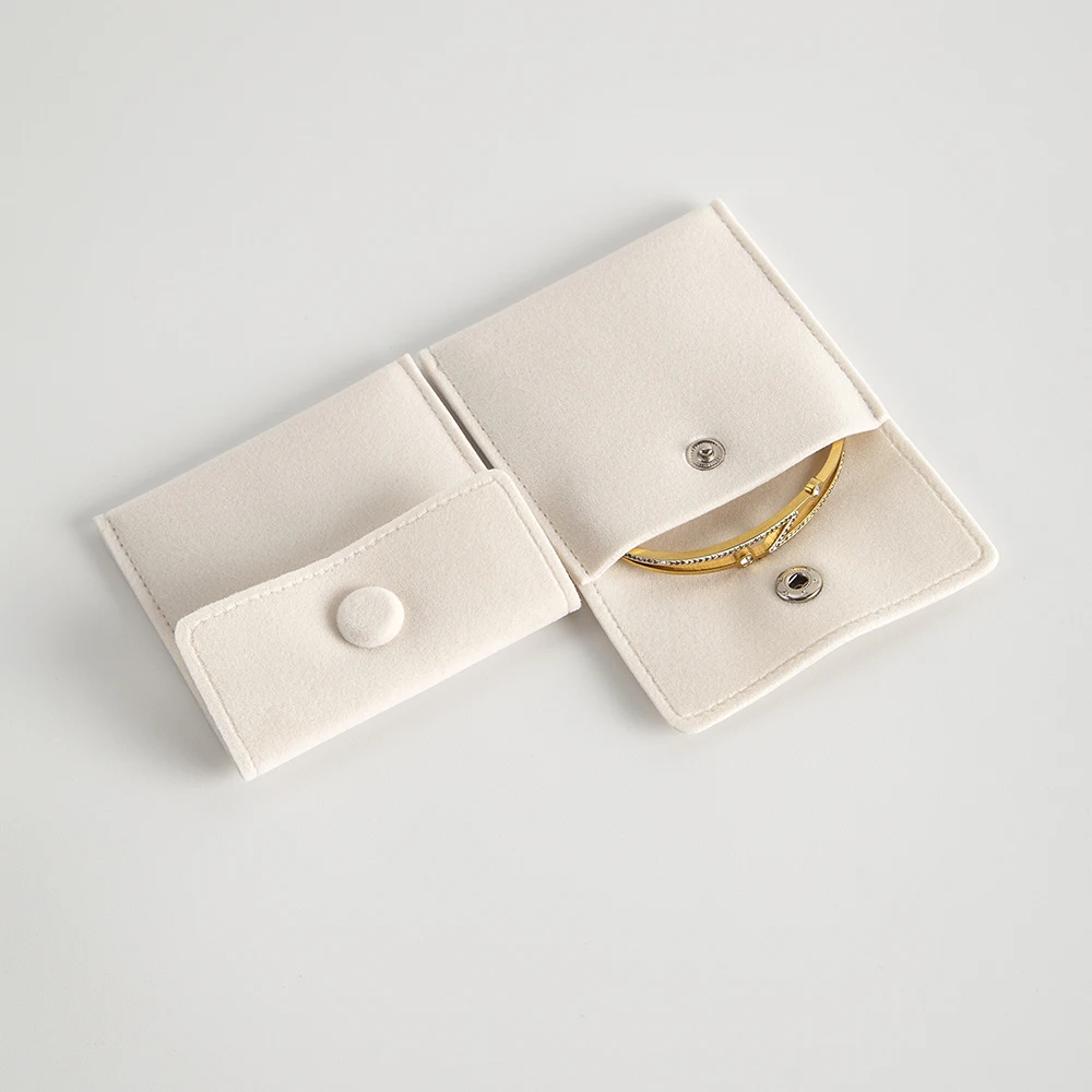 10 Stück/Set Beige Samt-Schmuckbeutel mit Druckknopf, Personalisierter Beutel für Ringe, Ohrringe, Armbänder, Baumwolle Mikrofaser Geschenkverpackung – Detail 7