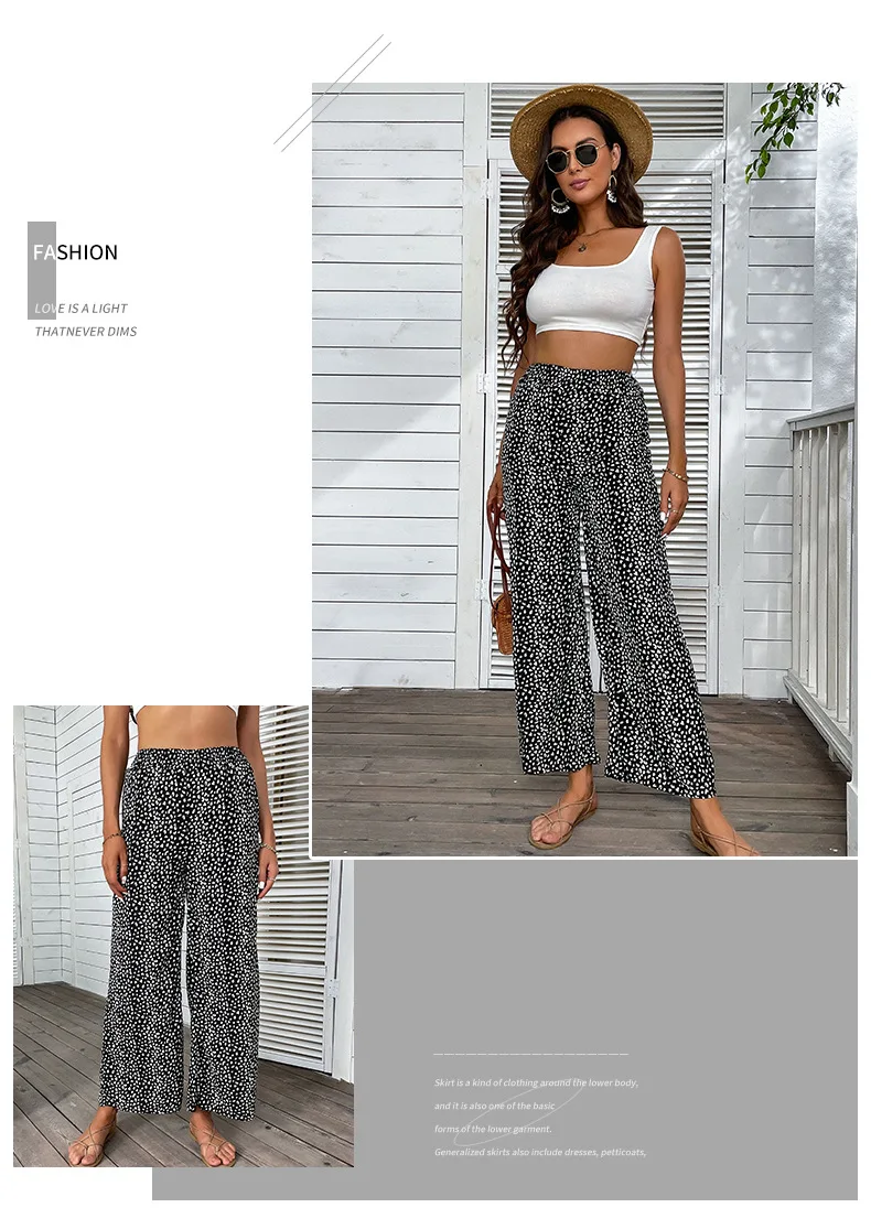 wide leg pants Summer New Women's European And American Fashion Casual Loose Printed Pants Casual Nine Point Wide Leg Pants sweatpants