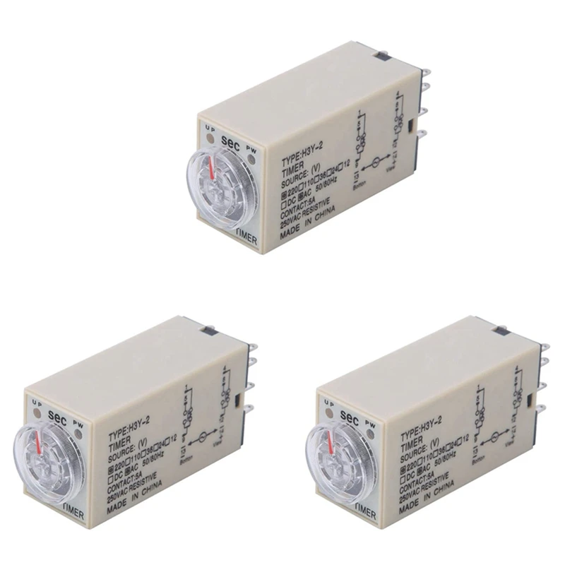 

3X 10S Delay Timer Time Relay H3Y-2 AC 220V 8 PIN Adjusting Knob Control Timing Relay For Household Electrical Systems