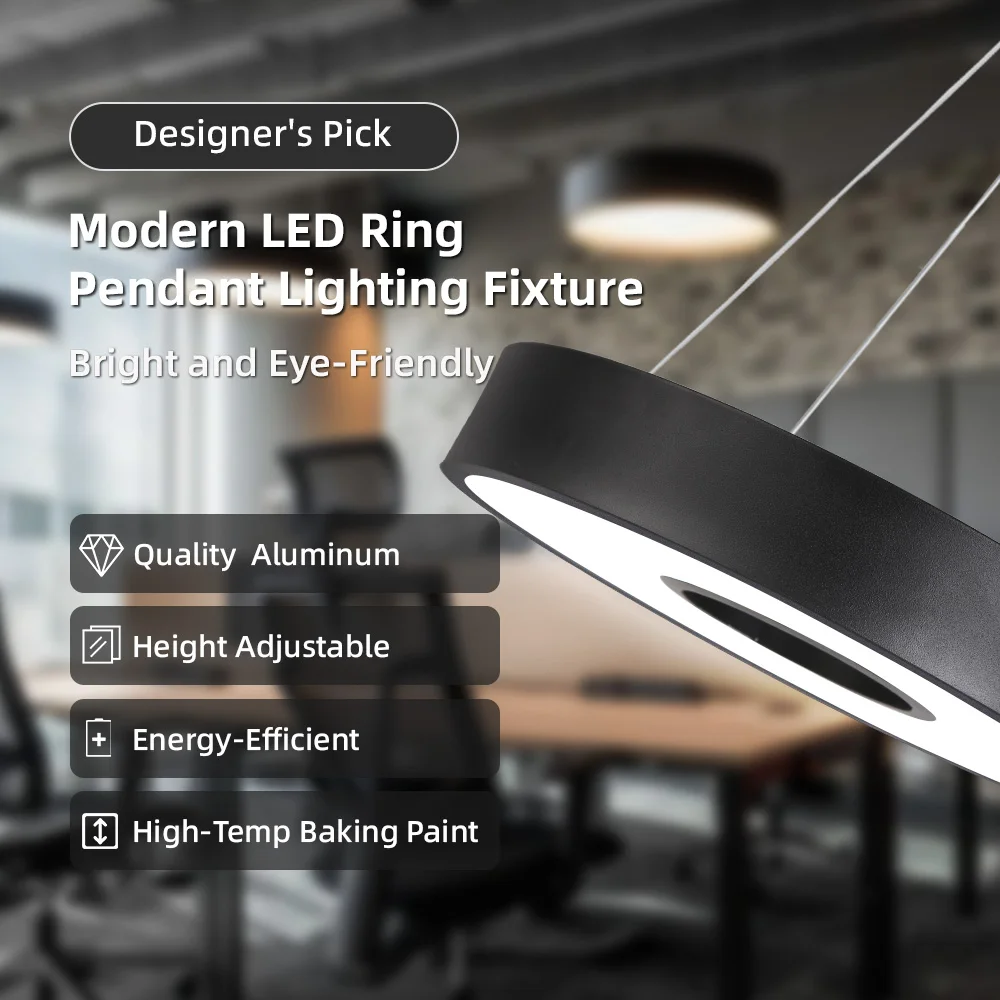 LED Round Pendant Light 110V/220V Ceiling Chandelier Office Ring Hanging Lamps Dining Living Room Home Ceiling Lighting Fixture 6