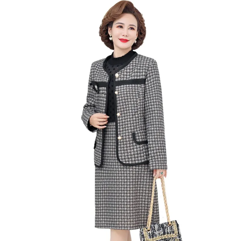 

Women Fall Elegant Long Sleeve Cropped Jacket And Vintage Slim Ol skirt Large Size Suit Female Office Ladies 2 Piece Dress Set