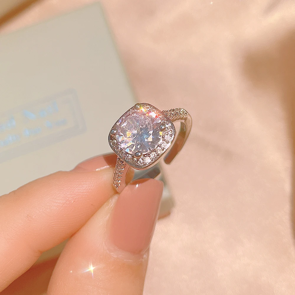 New Women's Jewelry Three-piece Simple Zircon Shape Earrings Necklace Adjustable Ring Party Jewelry Set