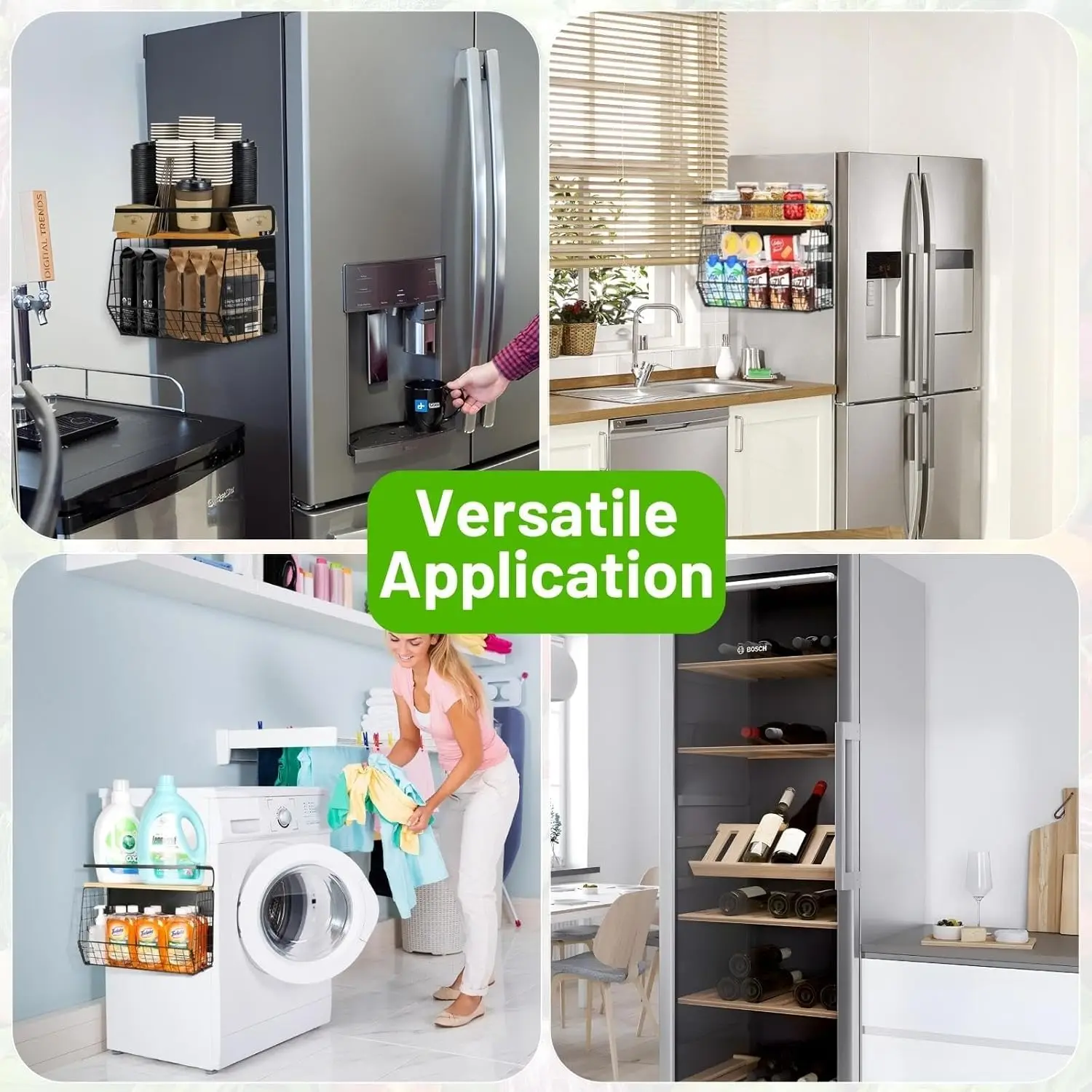 2 Set Magnetic Shelf for Refrigerator with Wood Lid, Fruit Potato & Onion Storage Bins, Pantry Organizers & Storage, Large 6