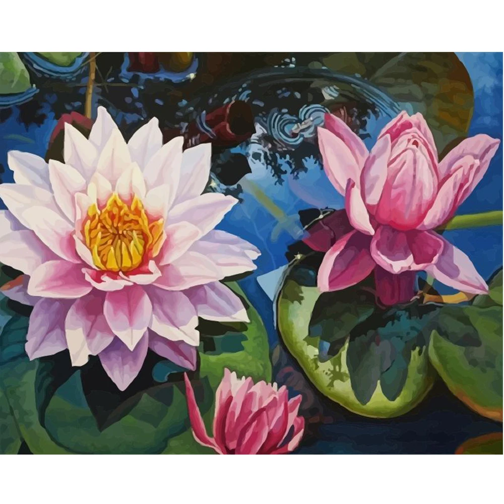 

Diamond Painting DIY Lotus Landscape on the Water Surface Handmade Full Square Diamond Round Diamond Mosaic Picture