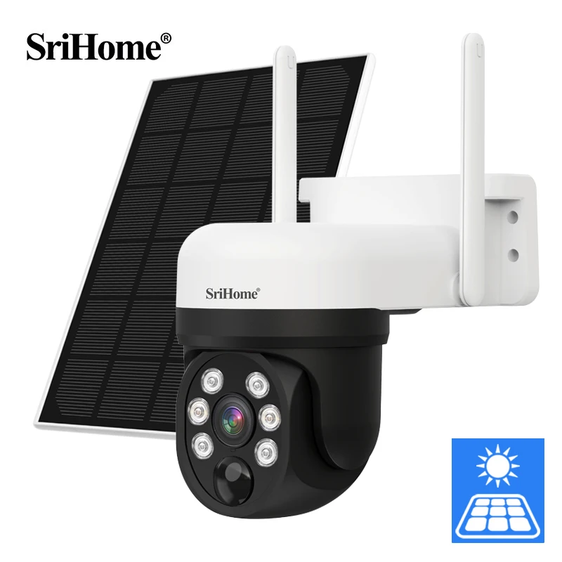 SriHome 4MP Surveillance Solar Camera WIFI 2*2000mAh Battery Outdoor IP Camera PIR Motion Wireless Security PTZ Camera Cam