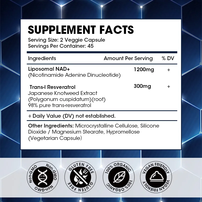 NAD+ and Resveratrol Supplement Healthy Aging-Strength Capsules Help Support Cell Regeneration Natural Energy Focus and Memory anti aging cell booster nad supplement