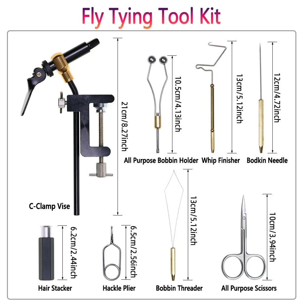 Hardened Steel C-Clamp Vise Fly Tying Tool Kit 8pc/Set 2 Hardened Steel C-Clamp Vise Fly Tying Tool Kit 8pc/Set 2