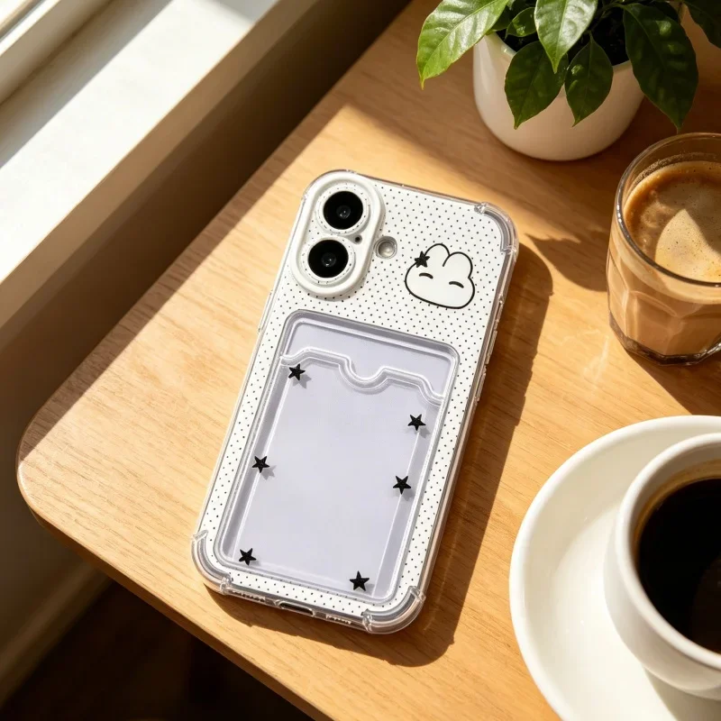 Korean Polka Dots Clear Wallet Phone Case