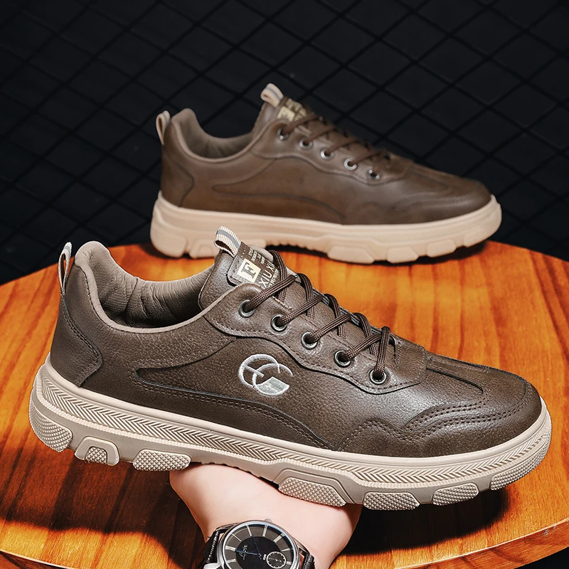 

Men Casual Shoes Luxury Low Top PU Leather Vulcanize Shoes Korean Breathable Black Lace-up Board Sneaker Non-slip Flats Footwear