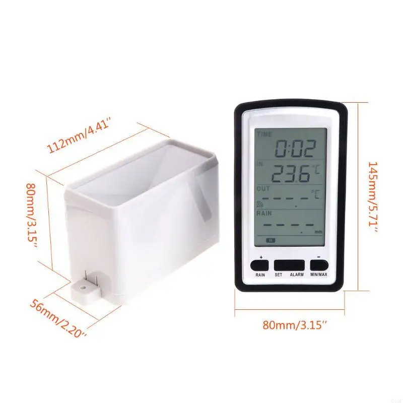 Q1QC Portable Wireless Rain Meter Gauge Indoor Outdoor Temp Recorder
