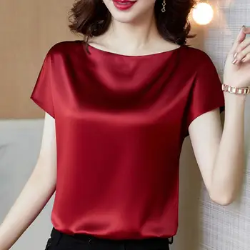 O Neck Lady T-shirt Blouse Spring Women Casual Solid Color Short Sleeve Blouses Shirts Loose Pullover Tunic Blusas Women Clothes 1