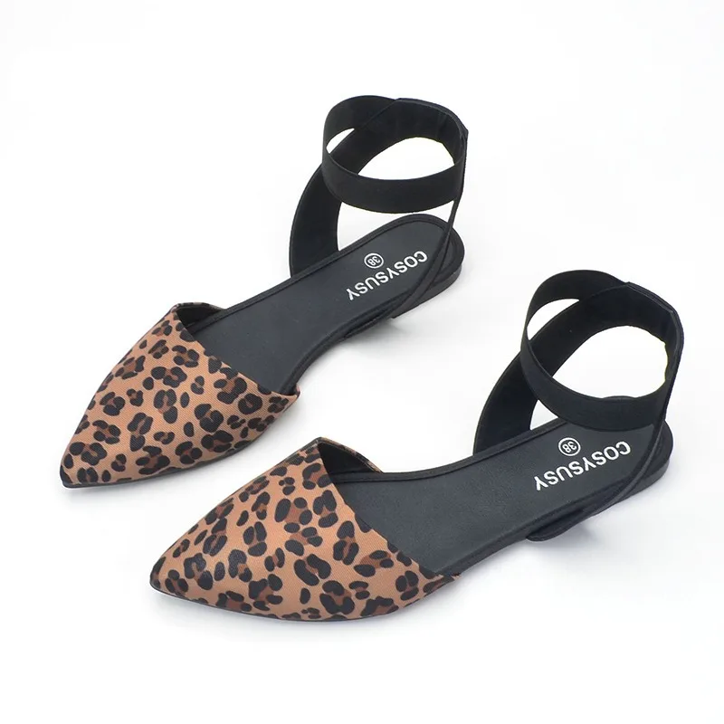Women's Shoes Stretch Ankle Strappy Sandals Sexy Leopard Print Slingbacks Pumps Pointed-toe Flats Shoes for Women Sandals