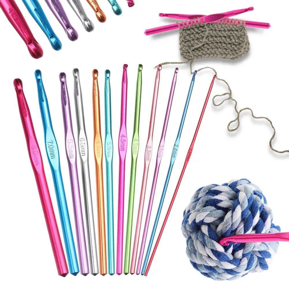 Colorful Knitting Crochet Aluminum Needles crochet needles sewing knitting tools Crochet Needles Hook Set Sweater Stitch Tool Sewing Accessories