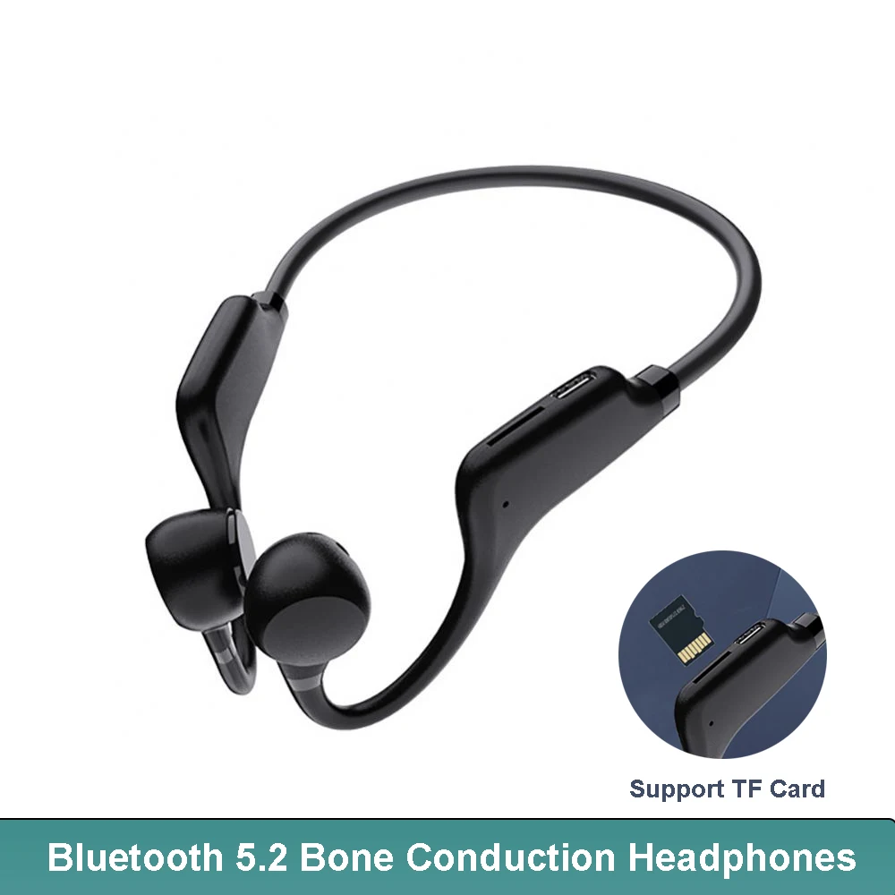 

TWS Bone Conduction Headphones Support TF Card Wireless Earphones Bluetooth 5.2 Headset Noise Reduction Neckband Earphones