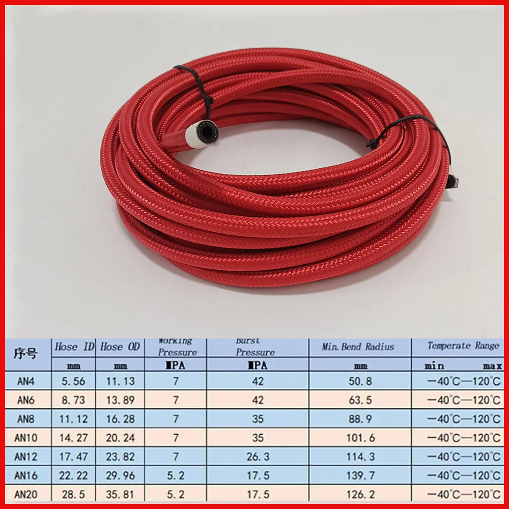 Fuel Hose Red Fuel Hose Oil Gas Line1M AN4-AN20 Nylon/Stainless Steel Braided Fuel Supply System Accessories