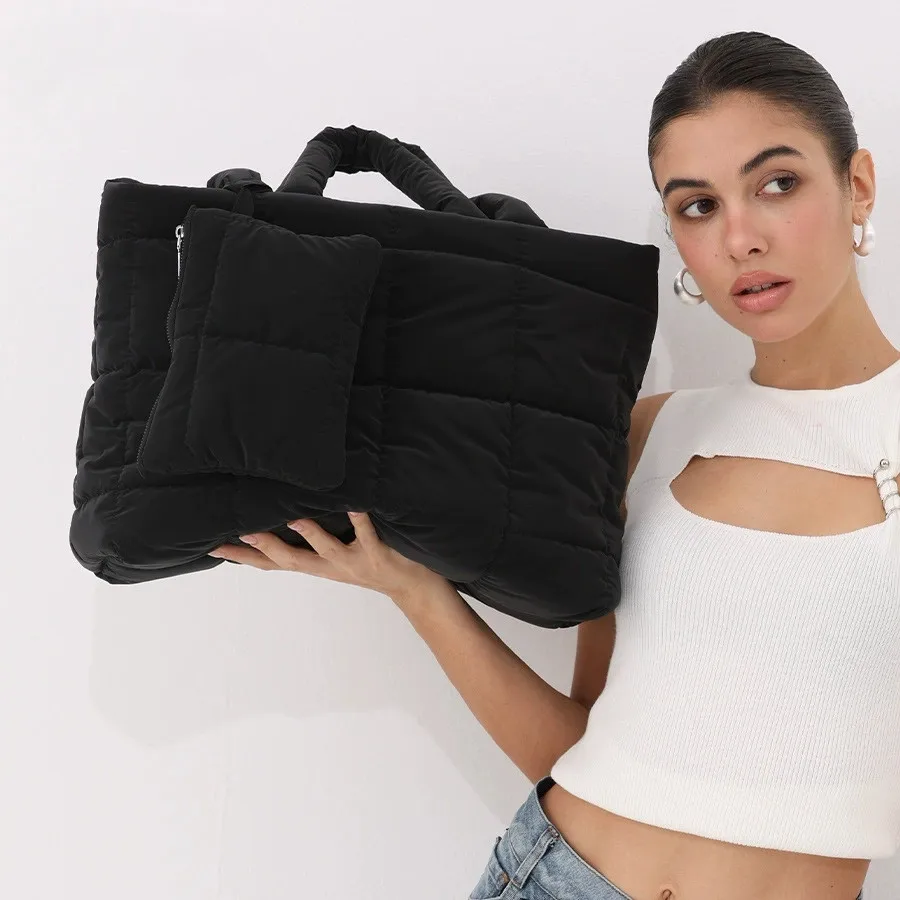Fashion Ladies Tote Handbags Large Capacity Cotton Padded Top-handle Bags Rhombus Purses Handbags Quilted Solid for Office Work