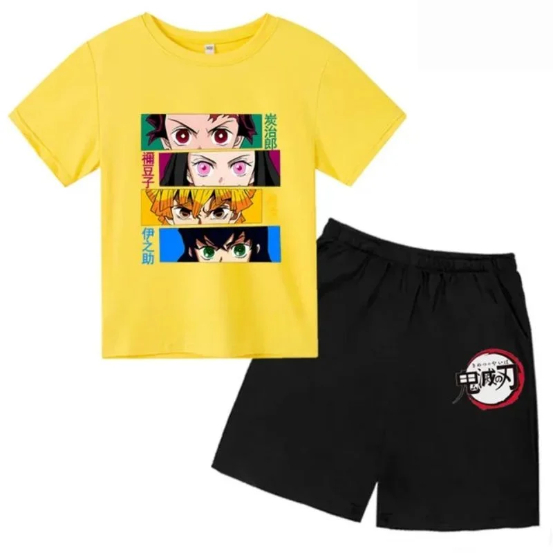 thumbnail image 1 of Conjunto de camiseta y pantalones cortos con estampado de Kamado Nezuko de Demon Slayer para adolescentes y niños, ropa de manga corta para niños y niñas, 1 of 5