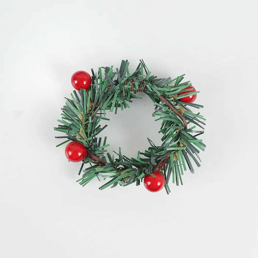 10PC Merry Christmas Red Berry Pine Needle Wreath Design Napkin Ring Christmas Table Decorations For Xmas Navidad Party Supplies