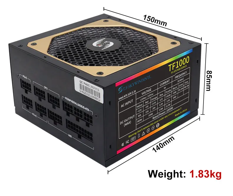 Description Picture 5 of itemT.F.SKYWINDINTL 1000W Rgb ATX 1000 WATT PC Power Supply PC Modular Psu Switching Gaming Mining Power Supplies Computer Source
