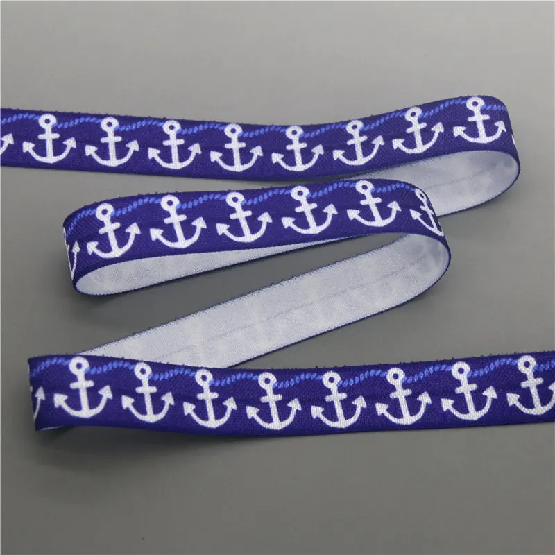 Ribbon Supplies 5/8'' 5yards Navy Anchor Fish Scale Whale Sea Animals Summer Printed Fold Elastic FOE Stretch Ribbon Headband DIY C1718 ribbon decoration,ribbon supplies
