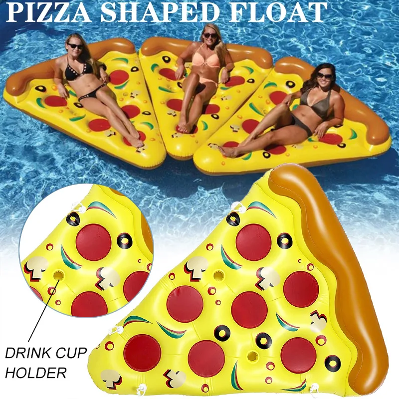Summer Water Play Toys Inflatable Pizza Pool Float for Adults with 3 Cup Holders Inflatable Giant Pizza Slice Beach Party Toys 4