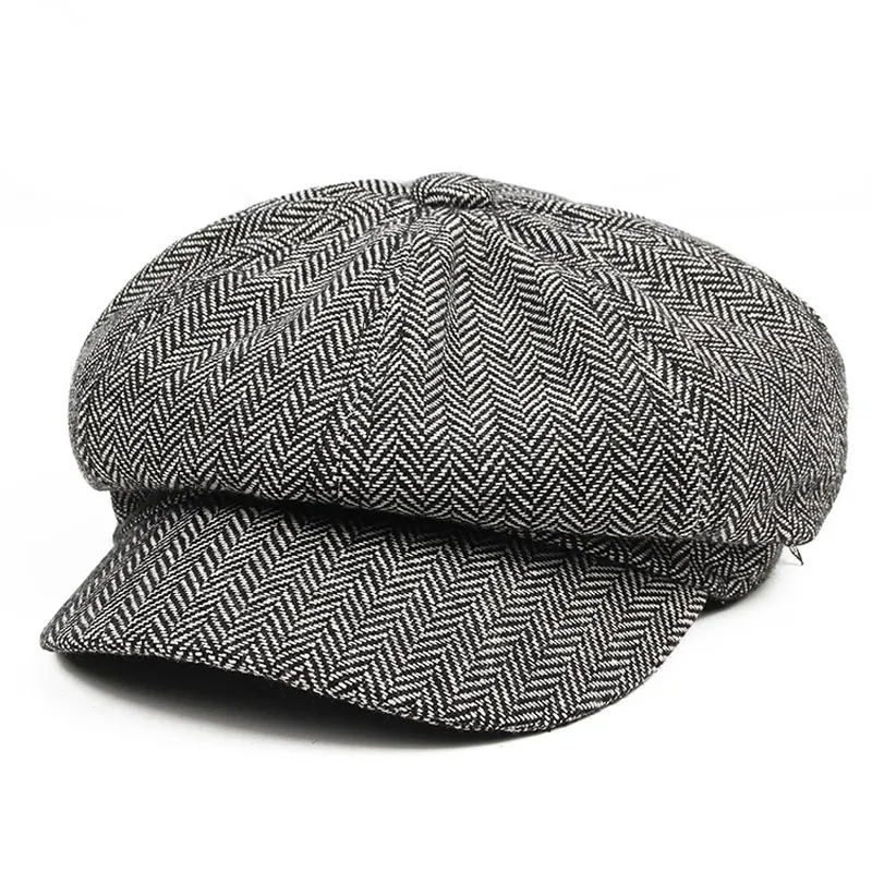 

Vintage Style Men's Panel Tweed Newsboy Caps Formfitting Driving Hat Khaki Gray