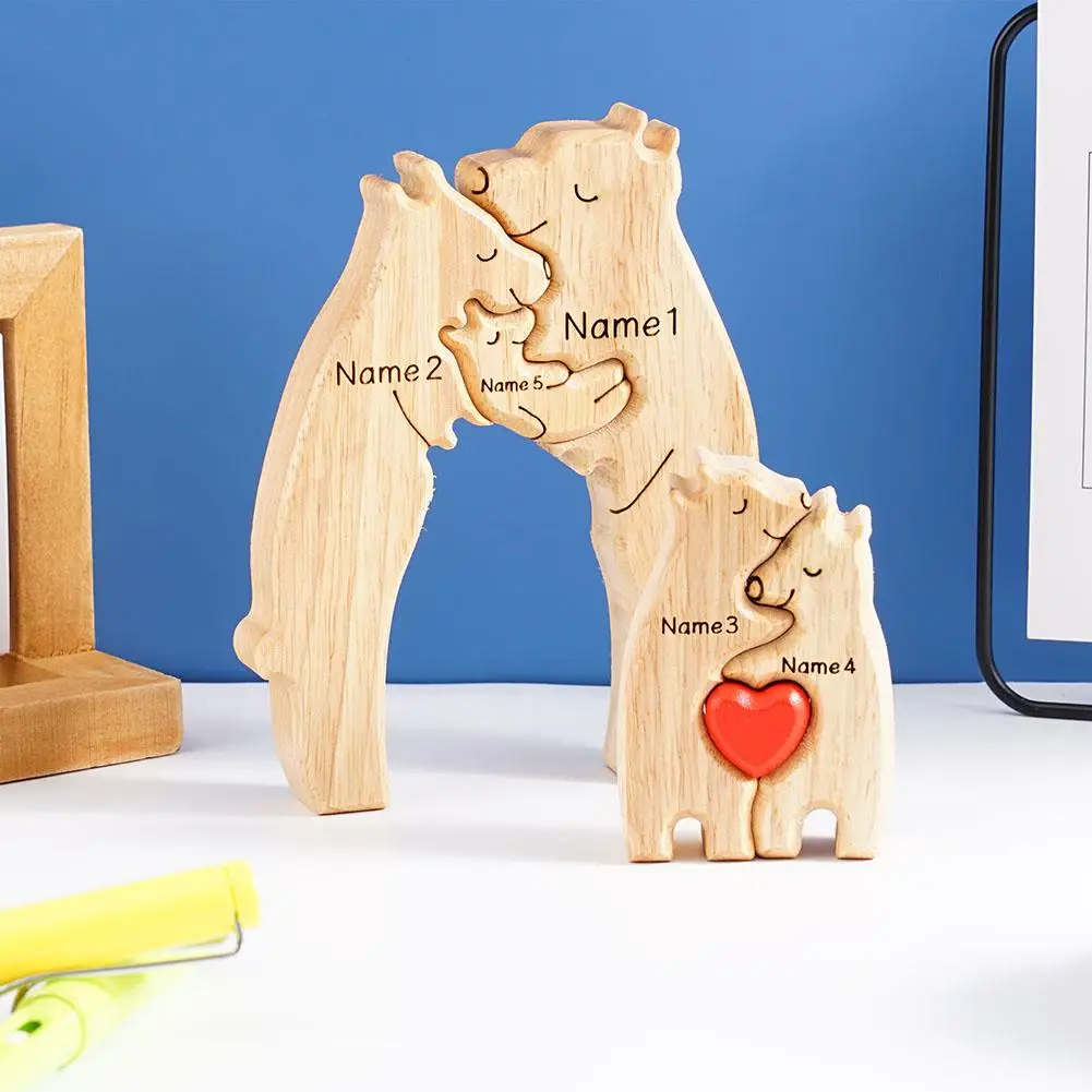 Personalized Bear Family Theme Wooden Art Puzzle 2024 Free Engraving Wooden Desktop Decorations Customized Gift for Family