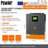 PowMr EU Hybrid Solar Inverters 3.2KW 24V Photovoltaic Inverter 230VAC Build in 80A MPPT Solar Charge Controller PV 30-400VDC 3
