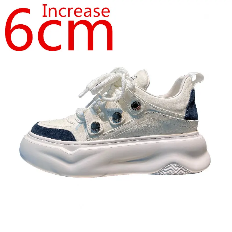 

European Thick Soled Leather Women Sports Shoes New Daily Casual Sneakers Anti-skid High-rise Increased 6cm Tide Shoes for Women