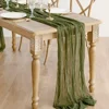 2PCS Olive Moss Green Gauze Semi-Sheer Table Runner Cheesecloth Tablecloth for Wedding Party Bridal Shower Boho Table Decor 2