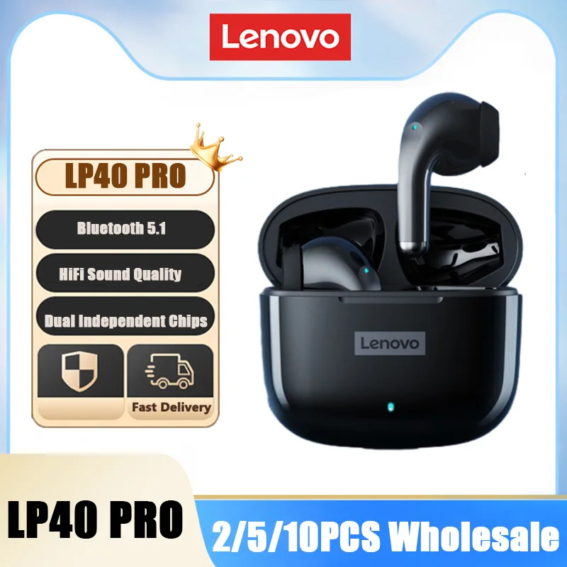 

Original 2/5/10pcs Lenovo LP40 Pro TWS Earphones Wireless Bluetooth 5.1 Sport Noise Reduction Headphones Touch Control 250mAH