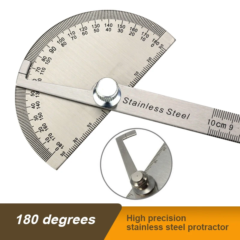 Stainless Steel Protractor Angle Gauge 180 Degrees 0-10CM Adjustable Measuring Tool