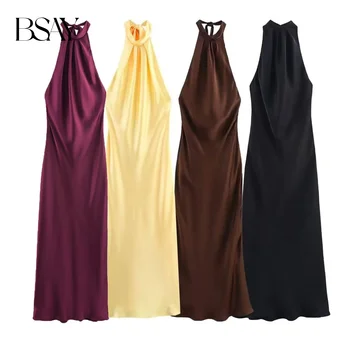 BSAY Fashion Hanging Neck Bareback Sexy Autumn New Style 2025 Women's Silk Texture Dress French Evening Dress 1