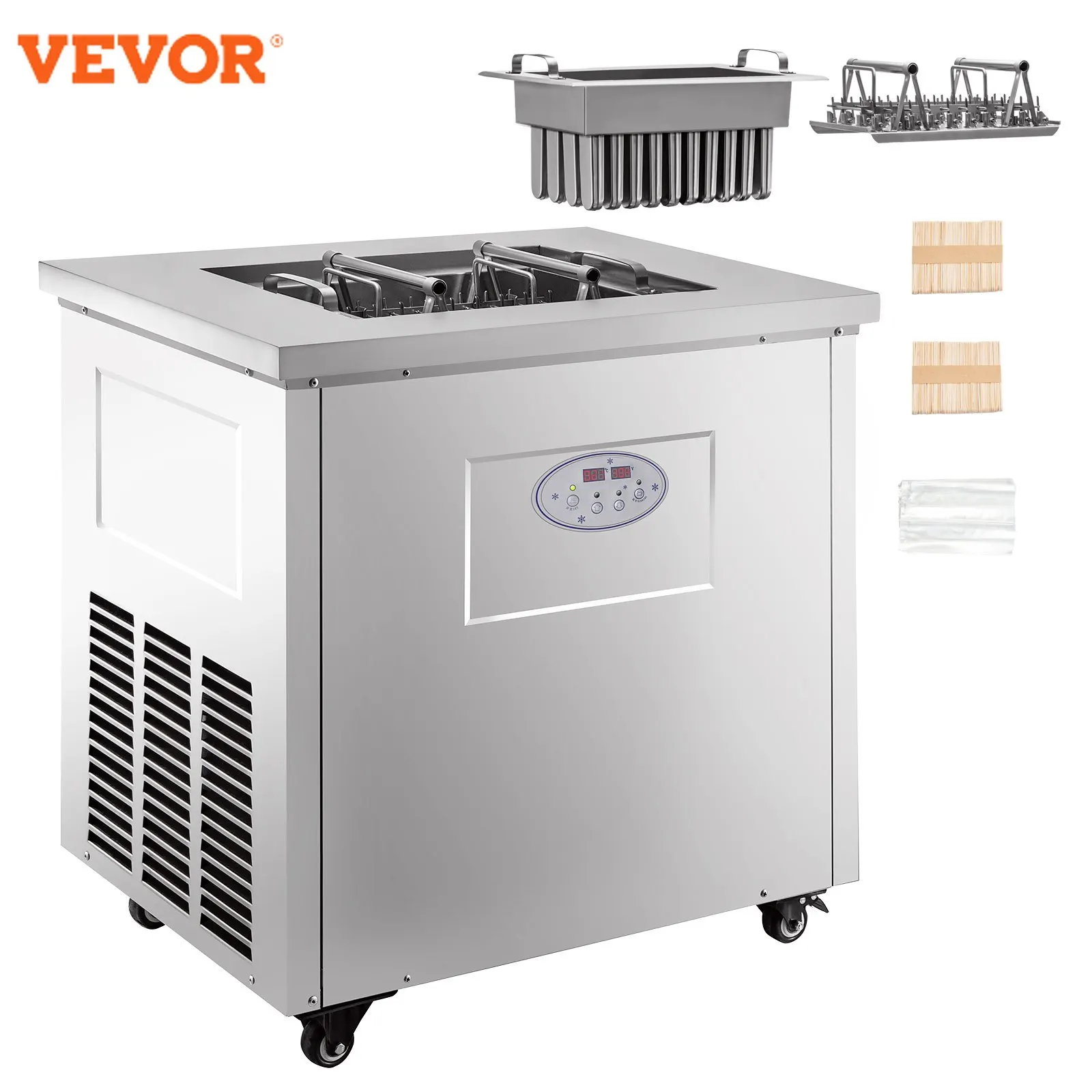 VEVOR 40 Pcs Mold Electric Ice Cream Maker Machine W/ Compressor Fridge Popsicle Machine Stainless Steel Yogurt Milk Commercial