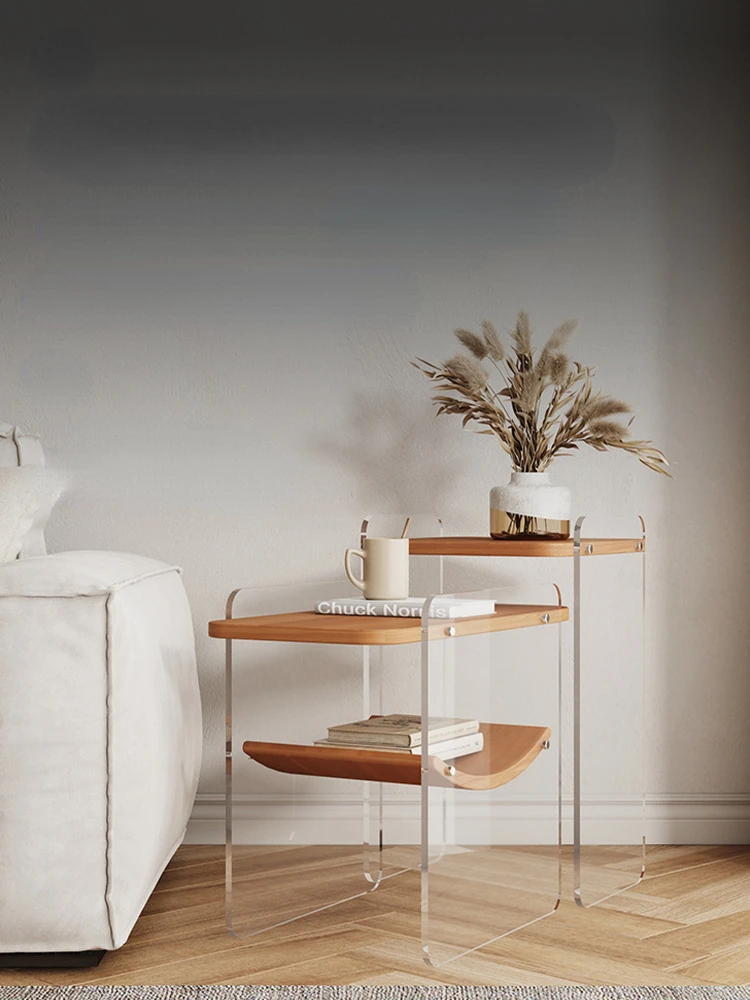 

Transparent acrylic minimalist sofa, square small unit living room, simple expandable edge table