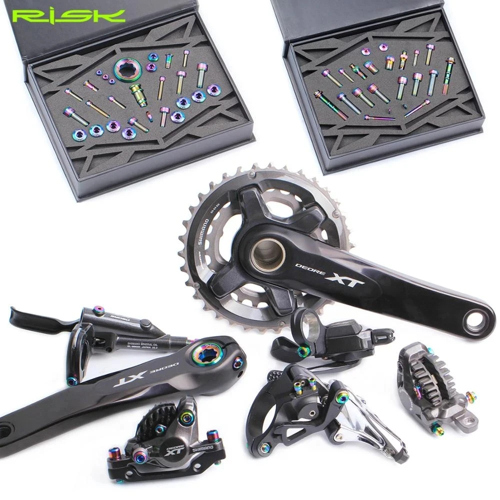 

RISK Titanium Mountain Bicycle Shift Bolts Set MTB Bike Oil Disc Brake Screw Kits For Shimano M7000 XT M8000 Brake/Derailleurs
