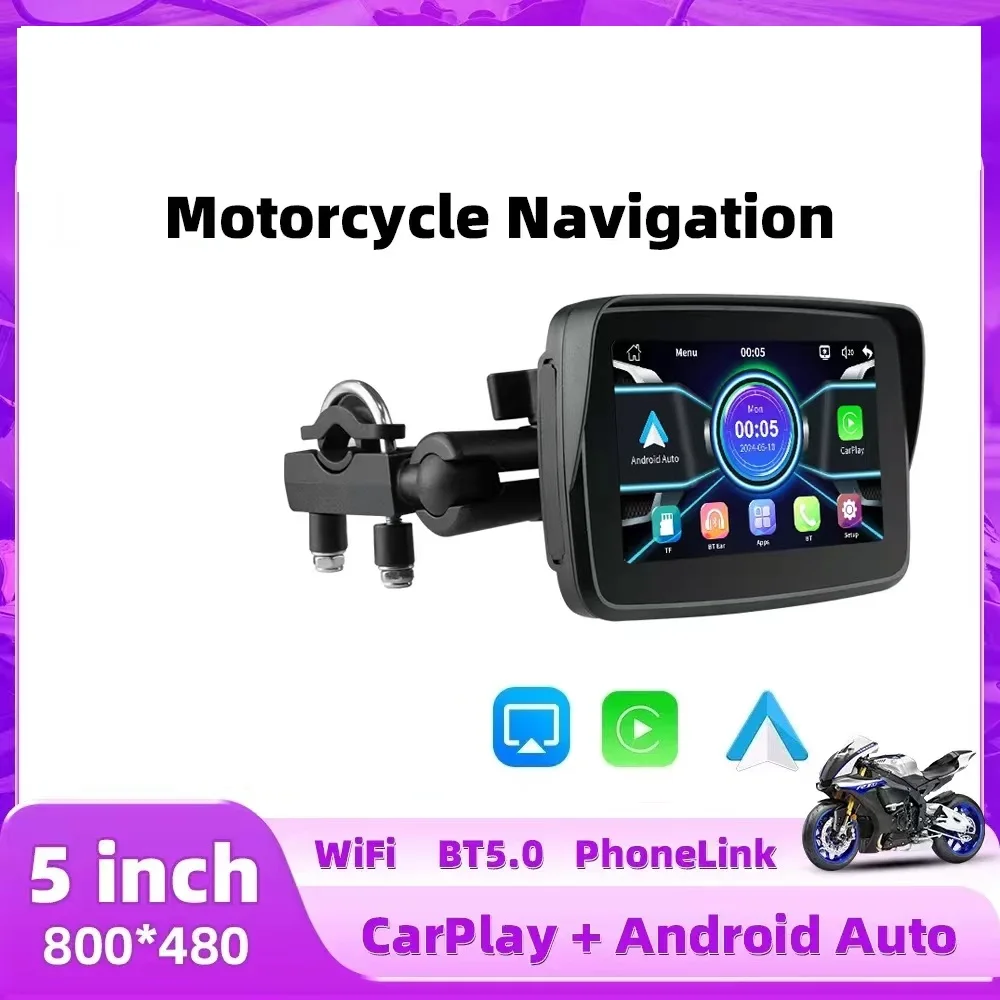 

5 Inch Portable Motorcycle Navigation 800nit Display Screen Motorcycle CarPlay Wireless Android Auto Outdoor Waterproof