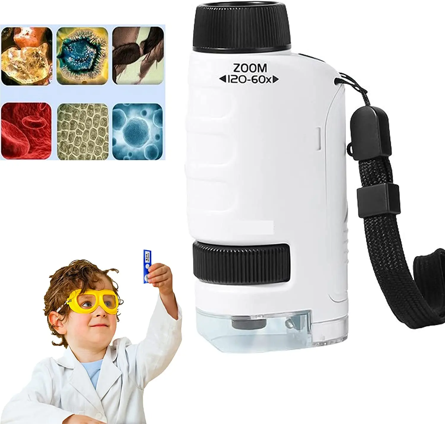 Portable Microscope Kit for Kids with LED Light and Adjustable Zoom