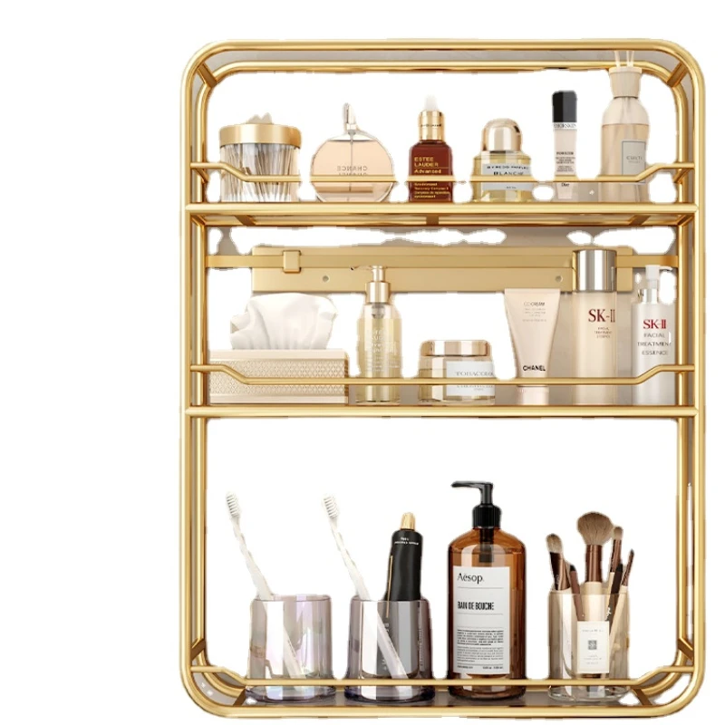 YLightLuxuryBathroomStorageRackAcrylicPunchFreeWashstandWall