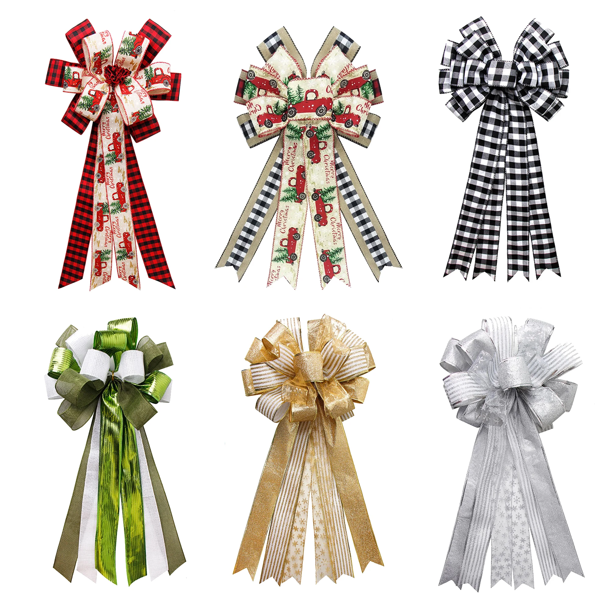 Christmas Truck Buffalo Plaid Bows for Wreaths Large Tree Topper Bows for Christma Decorations