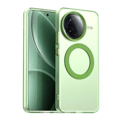 Enhanced Magnetic Wireless Charging Translucent PC Phone Cover with Candy Bumper for POCO F7 Pro (Green)