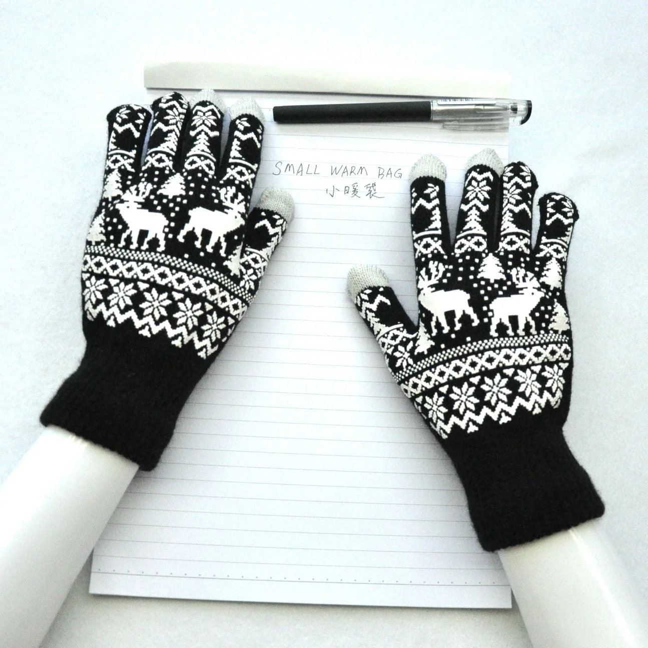 Adult Knitted Gloves Environmental Acrylic Yarn Elk Sknowflake Christmas Offset Print Anti-slip Glove Warm Five Fingers Mitten