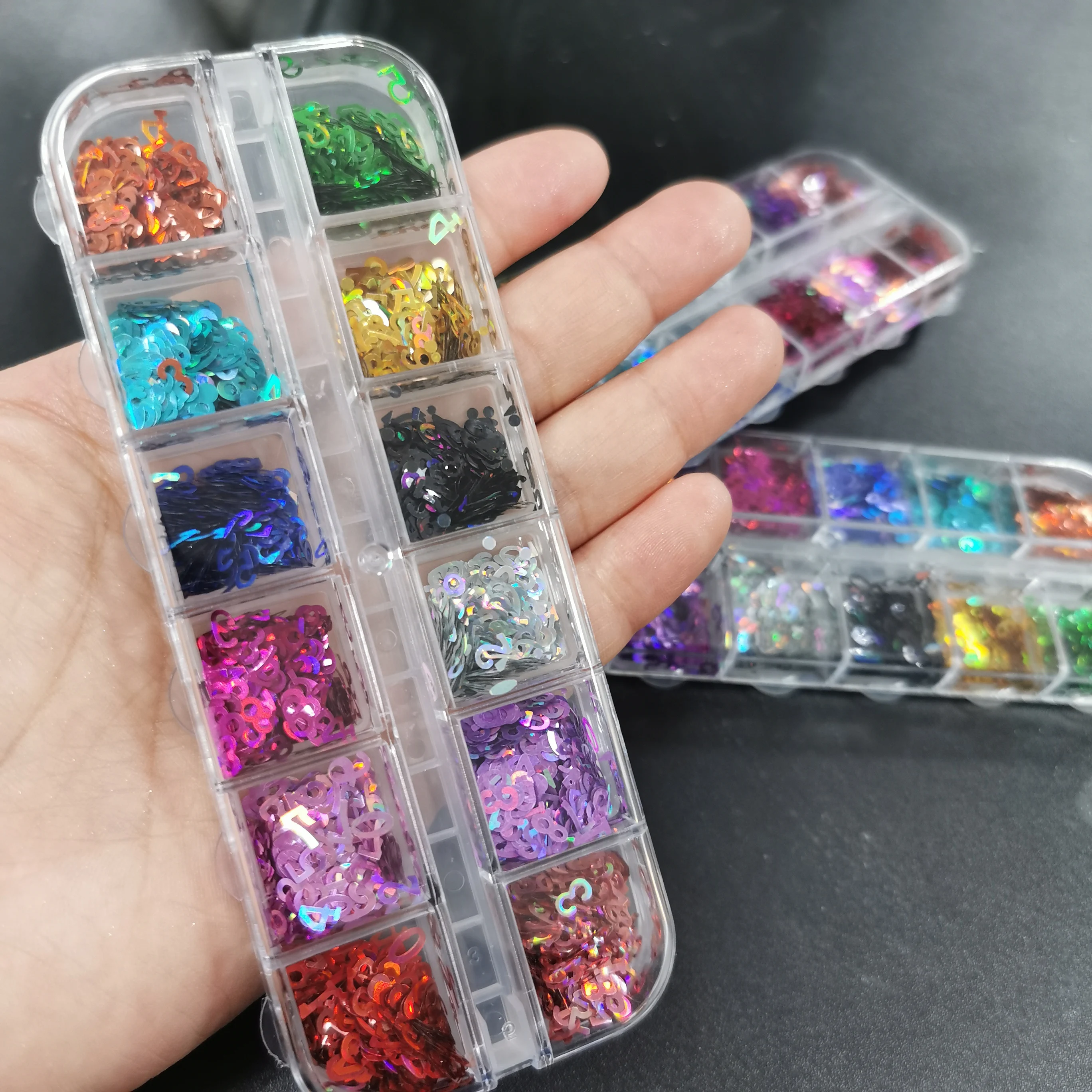 12Grids Holographic Glitter Letter Nail Sequins Paillette Epoxy Resin Filling Letter Sequins Y2K #0-#9 Number Manicure Flakes