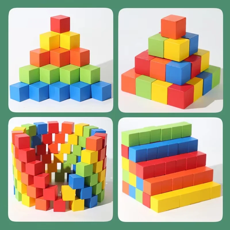 50pcs Colorful Kids Wooden Cube Building Blocks Toy Squares Stack High Game Brick Educational Toys for Boys Girls Birthday Gift 5