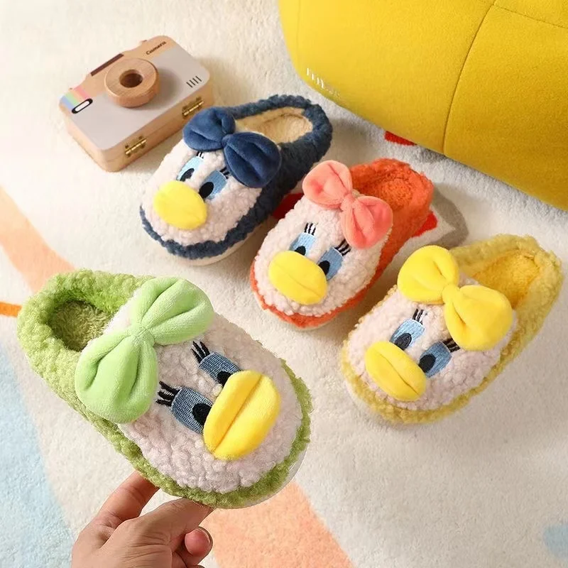 Daisy Girls Slippers Thick Bottom Non-Slip Bow Princess Children Winter Cute Indoor Female Slippers Parent-Child Cotton Slipper