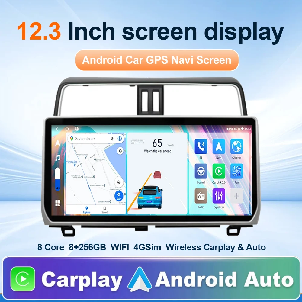 

12.3 inch 8+256GB Android 13 For Toyota Land Cruiser Prado 150 2018-2022 Multimedia Stereo Car DVD Player Navigation GPS Radio